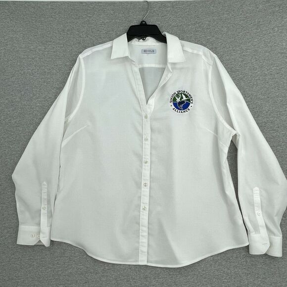 Red House Shirt Womens Extra Large White Button Up Long Sleeve Logo Blouse Top - Picture 1 of 8